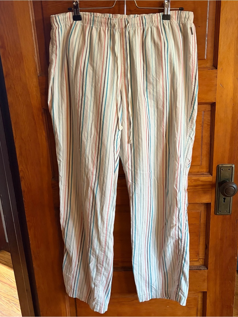 Eddie Bauer Cream Pajama Pants with Multicolor Vertical Stripes